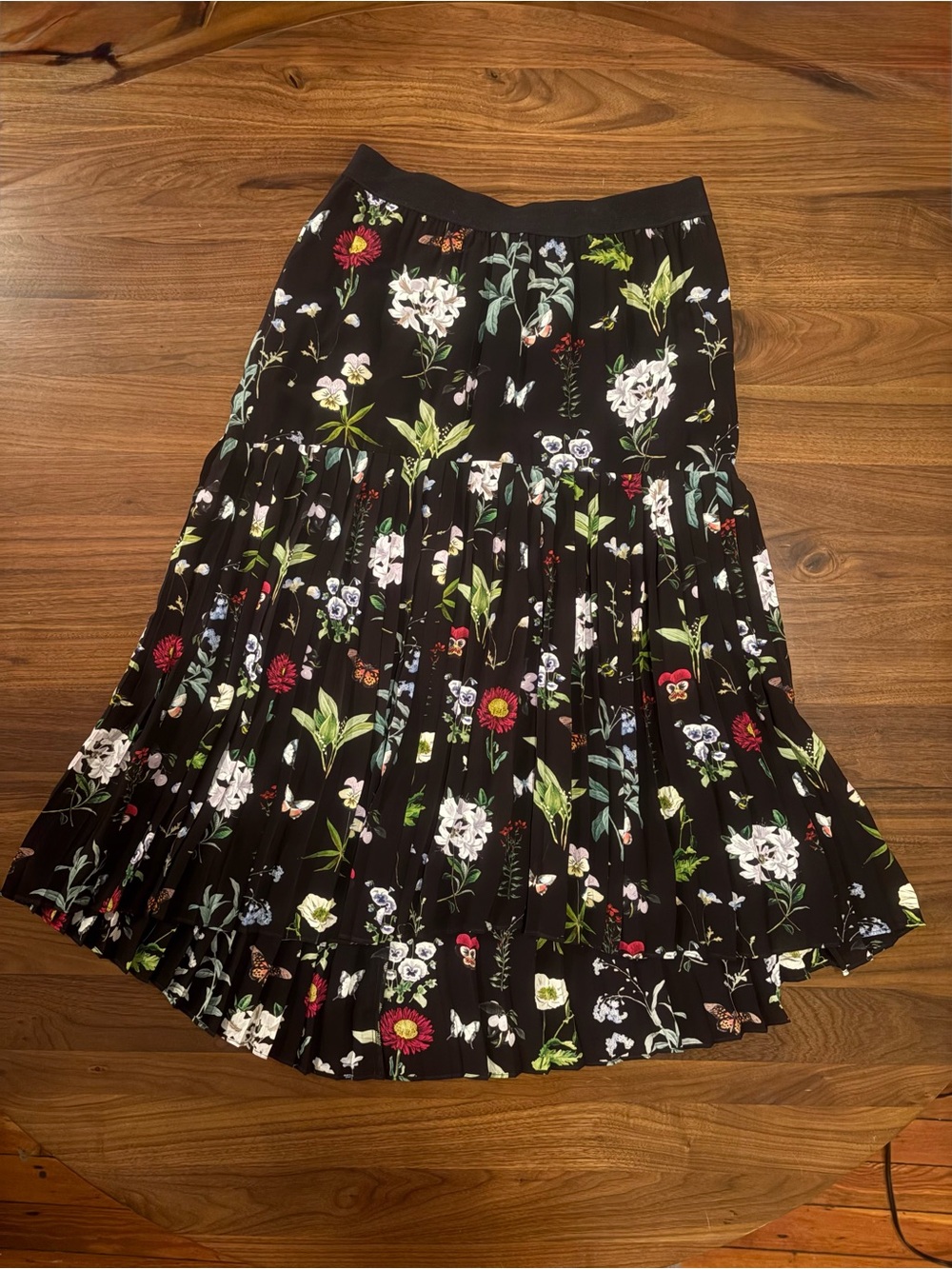 Joie Black Floral Pleated Midi Skirt
